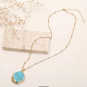 Gold- Plated with Turquoise Pendant Necklace
